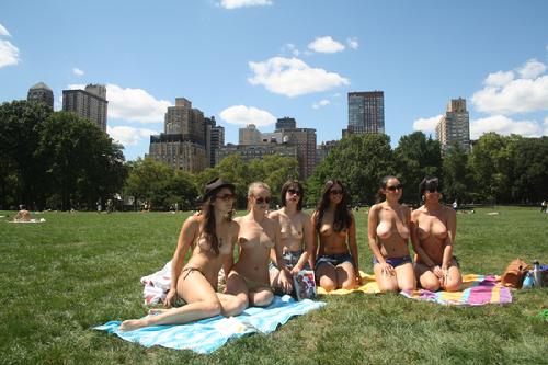 central Park topless reading. 