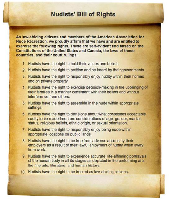 Nudists naturists bill of rights